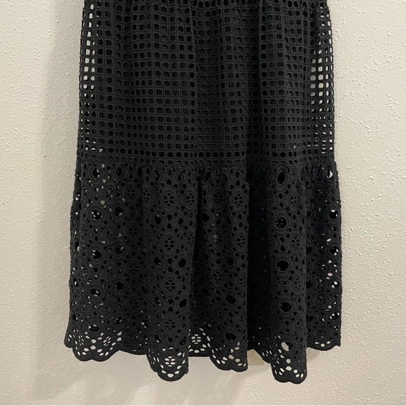 All Saints Janey Eyelet Lace Embroidered Slip Black Midi Dress - size 4 - Picture 2 of 15